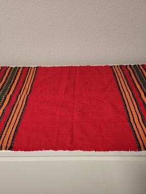 Handwoven Red, Orange And Green Striped Runner From Bulgaria